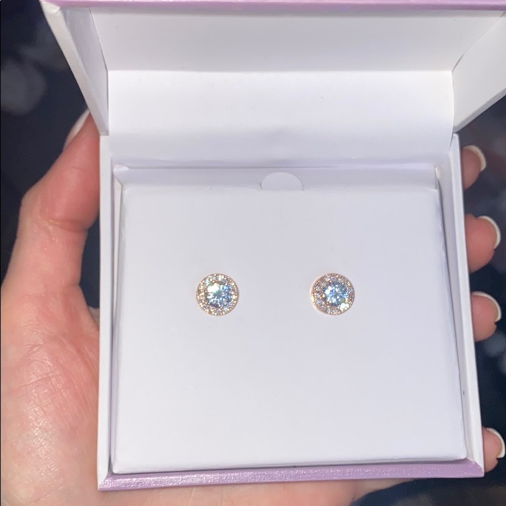 Rose gold halo CZ stud earrings